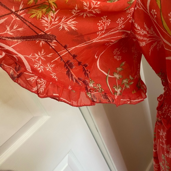 Kate.Lily Orange v-neck Tiered ruffled Summer Tropical maxi dress. Sz14 - Picture 5 of 16